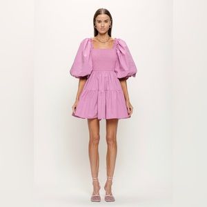 NWT Puff Sleeve Pink Smocked Coquette Dress Size L Cottagecore Wedding Party